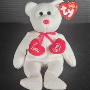 Ty Beanie Baby "Truly" The Bear Special Valentine Bear Red I Love You Hearts